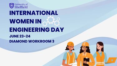 Cartoon graphic of women in PPI advertising international women in engineering day