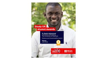 A man with text about the Study UK awards