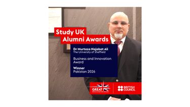A man with text about the Study UK awards