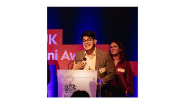 A man with text about the Study UK awards