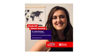 A woman with text about the Study UK awards