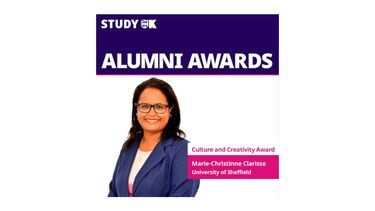 A woman with text about the Study UK awards