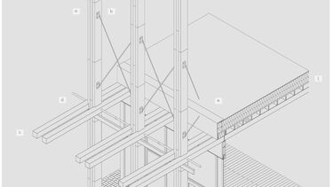 A black and white blueprint of a tall building