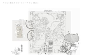A black and white map of a farm from above