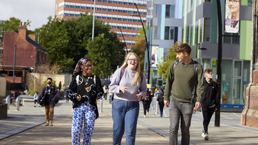 Students walking through campus