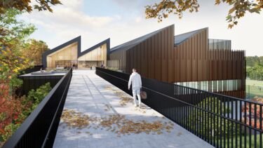 View of the access bridge for the proposed new sports centre