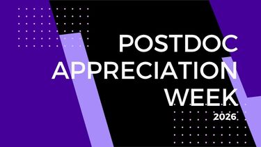 Purple and blue Postdoc Appreciation Week 2026 banner