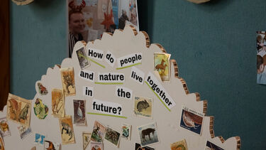 Cardboard tree with collage art