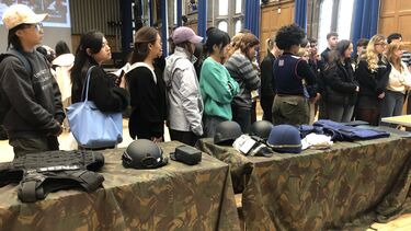 Press equipment on a table at International Journalism Week