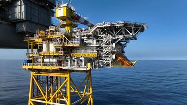 Jackdaw gas platform and drilling rig stand east of Aberdeen in the North Sea
