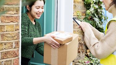 A parcel being delivered by a driver