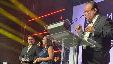 CybPass delegates on stage collecting their award at the Sheffield Business Awards 2026