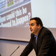 A profile photograph of Journalism Studies graduate Daniel Sheridan giving a talk. 