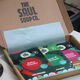 Brown box with soup packets in 