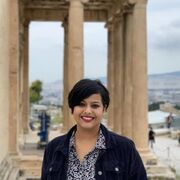 Anwesha Roy smiling in front of the Erechtheion