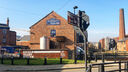 Kelham Island Museum and surrounding area with blue sky behind
