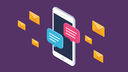 Image of a mobile phone and chat bubble icons