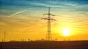 A large powerline at sunset