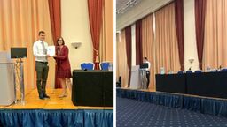 Dr Alex Rothman presenting his Quincentennial Lecture and Dr Alex Rothman receiving his award from Professor Jane Dacre (President of the Royal College of Physicians).