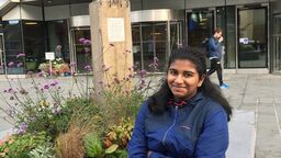 Aditi Reddy sat outside The Diamond Building