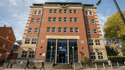 A photograph of the Journalism building taken from the outside. 