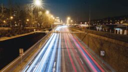 A well-lit city highway