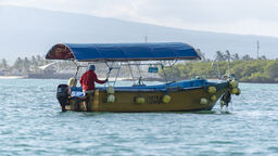 A boat sailing near the Galapagos Islands