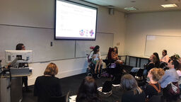 A seminar room with presentation