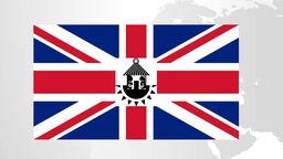 Logo for the exhibition on a Union Jack background