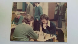 A photograph from the 1970s of two chess players deep in thought
