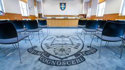 Moot Court room set  up with chairs facing the front