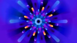 A series of blue and purple concentric circles with green, yellow and red lines emanating from the centre.