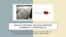Centre for Poetry and Poetics, Sheffield, Presents: Sarah Hayden, Sascha Akhtar and Kimberly Campanello