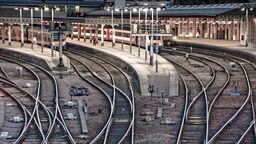 Train tracks at Sheffield railway station.
