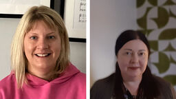 A collage showing two university teachers - Amy, wearing a pink hoodie, and Rachael, wearing a black top.