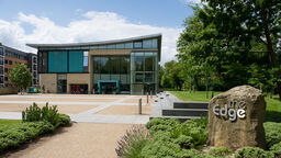 A photograph of the edge building, take from a long distance.