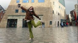 Student in front of Forum in Groningen