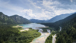 The Sylvenstein lake reservoir and river Isar