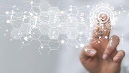 Image of a hand connecting with an abstract picture repesenting digital