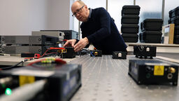 Professor Timothy O'Farrell in the National 6G Radio Systems Facility at the University of Sheffield