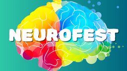 Colourful brain with the word 'NeuoFest' written in white writing over the top