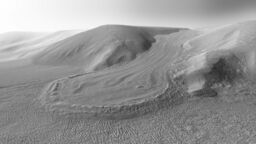Black and white image of a buried glacier on Mars