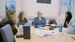 Maria Tomlinson, Chrissy Cattle, Acushla Young and Sabiha Ali sitting at a table talking