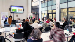 A grantham Scholar presenting in front of an audience at the Methods@Sheffield event