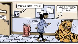 Cartoon illustration of a girl with a speech bubble saying "You're not real, you're just my OCD"