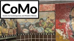 Cold war art with the logo 'COMO' superimposed 