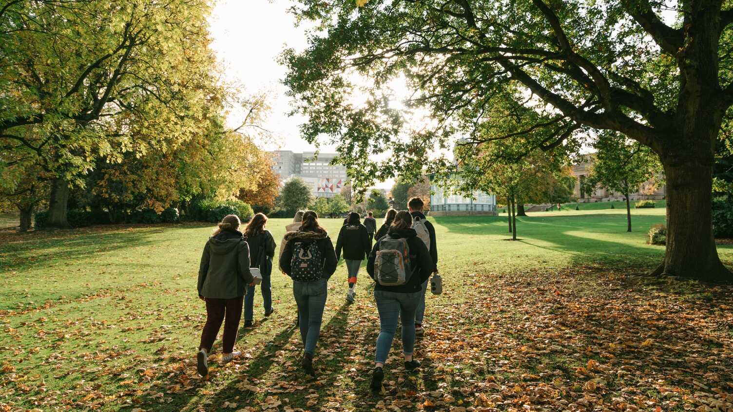 A group of students walking through Weston Park