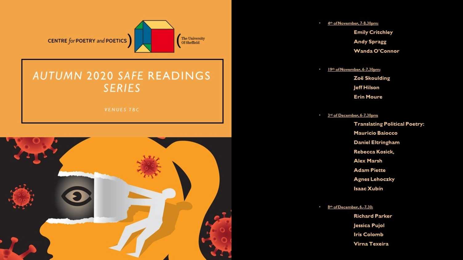 Thumbnail for Centre for Poetry and Poetics, Sheffield, Presents: Autumn 2020 Safe Readings Se…