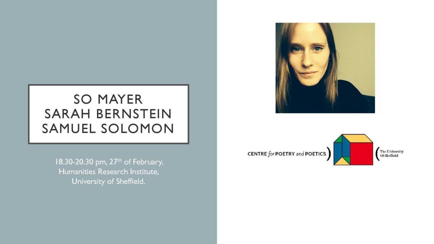 Thumbnail for CPP event with - So Mayer, Sarah Bernstein and Samuel Solomon | Poetry and Poeti…