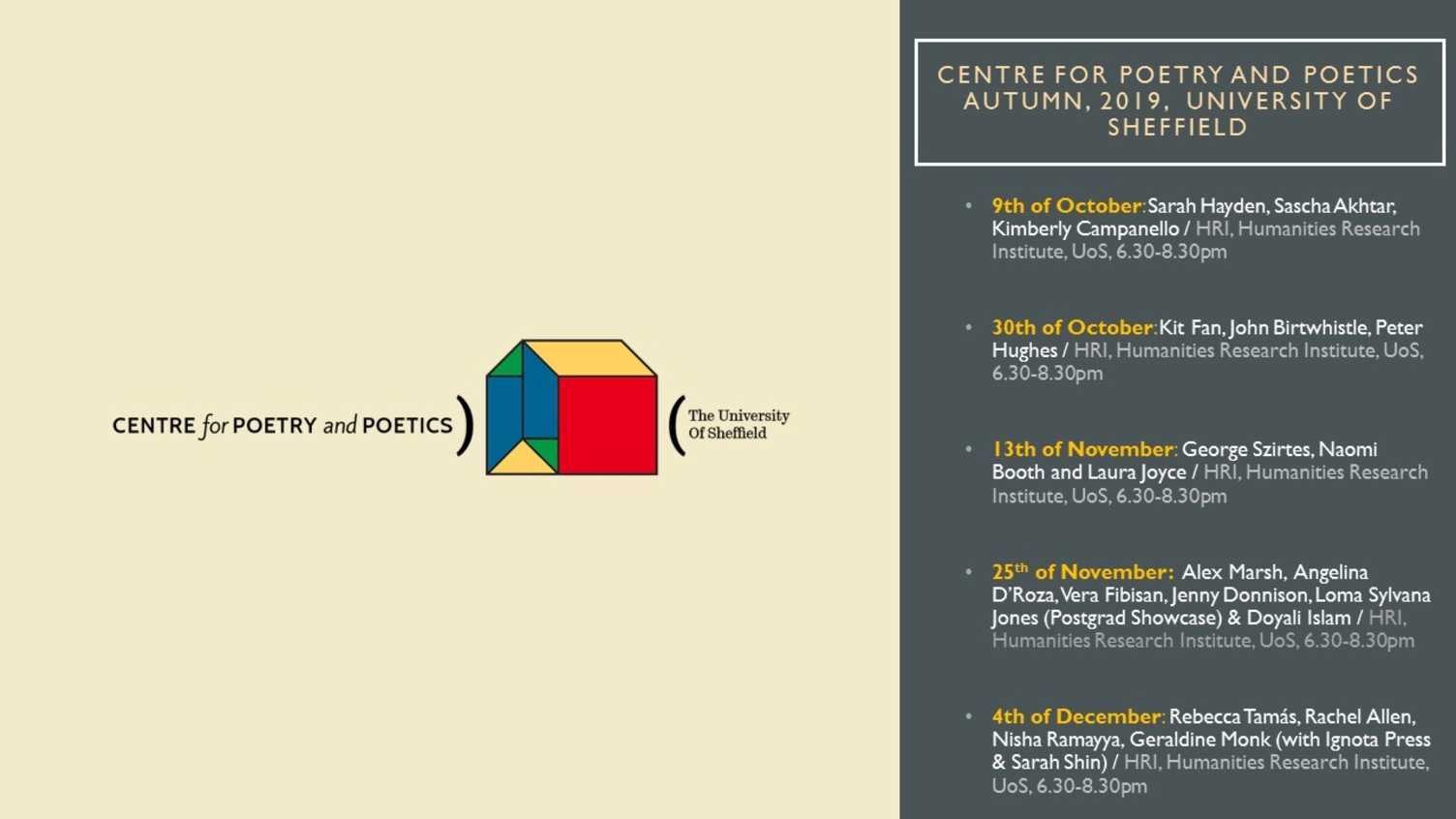 Thumbnail for Centre for Poetry and Poetics Schedule October - December 2019 | Poetry and Poet…